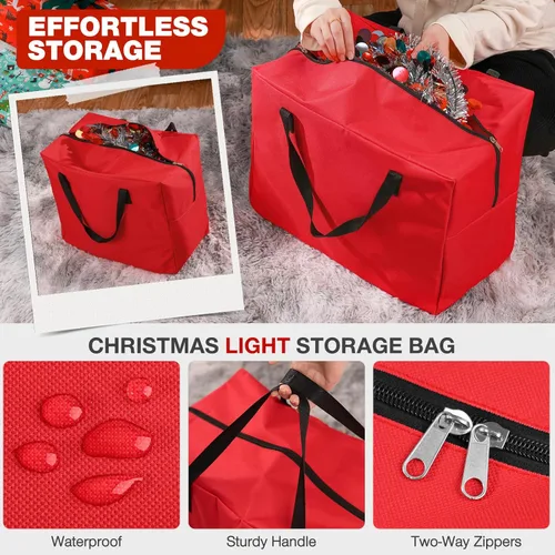 Miniatura 6 de Paquete de 3 bolsas de almacenamiento para árbol de Navidad, para árboles artificiales de hasta 7.5 pies, duraderas e impermeables con asas de Rojo