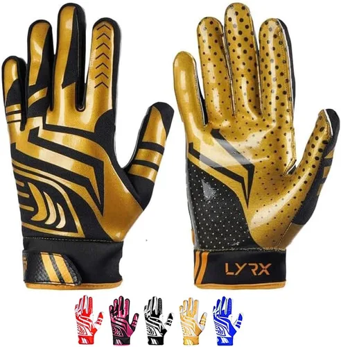 Miniatura 23 de Guantes de receptor de fútbol profesional LYRX con palma de silicona óptima, agarre antideslizante, control ultra adhesivo, deportivo, ligero