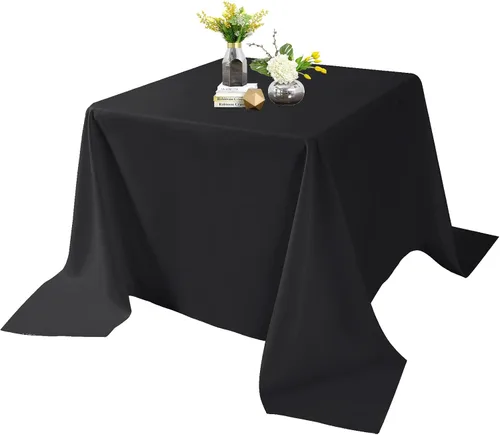 Miniatura 126 de Mantel de poliéster lavable de 90 pulgadas, resistente a las manchas y a las arrugas, mantel decorativo para mesa de comedor, fiestas de bufé y Negro