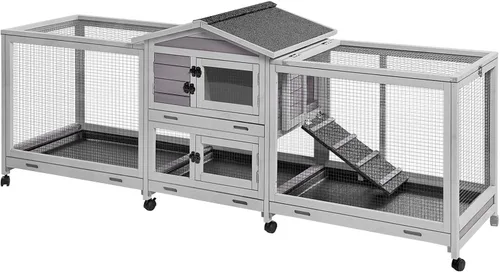 Miniatura 8 de GUTINNEEN 2-Story Rabbit Hutch for 2-4 Rabbits - Wooden Guinea Pig Cage with 6 Wheels, 3 Pull-Out Trays & Waterproof Asphalt Roof, Indoor Outdoor