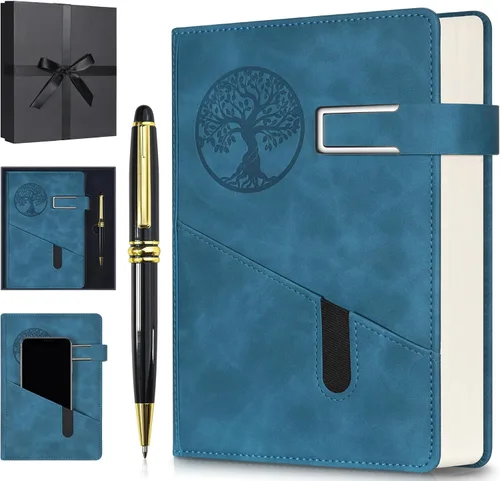 Miniatura 9 de Cuaderno Diario Rayado para Hombres y Mujeres, Cuaderno de 365 Páginas Numeradas con Rayado Universitario, Diario de Cuero de Tapa Dura con Negro