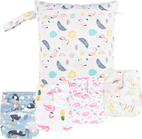 Miniatura 10 de HappyFlute 9 Juegos de Pañales de Tela de Bolsillo para Recién Nacido Talla Única Ajustables Reutilizables para Bebés Niños y Niñas