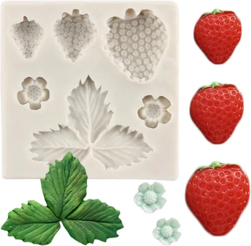 Moldes de silicona 3D de fresa y flores, molde de fondant de fresa para decoración de tartas, decoración de cupcakes, caramelo de chocolate, goma de