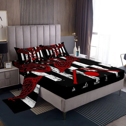 Miniatura 16 de Erosebridal Lacrosse - Juego de sábanas para niños y niñas, juego de ropa de cama de jugadores de hockey con diseño de disco de hockey negro
