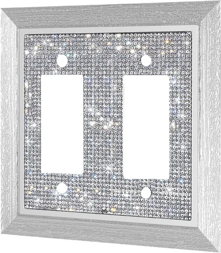 Miniatura 22 de 1 pieza de cubierta de placa de pared con diamantes de imitación brillantes plateados, cubierta decorativa para interruptor de luz con brillos