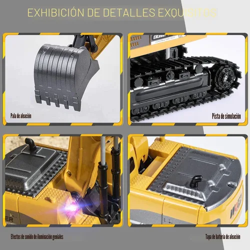 Miniatura 8 de ID Gerilla Excavadora de control remoto, juguete de construcción a control remoto, vehículos excavadores de pala de metal con luces, sonidos