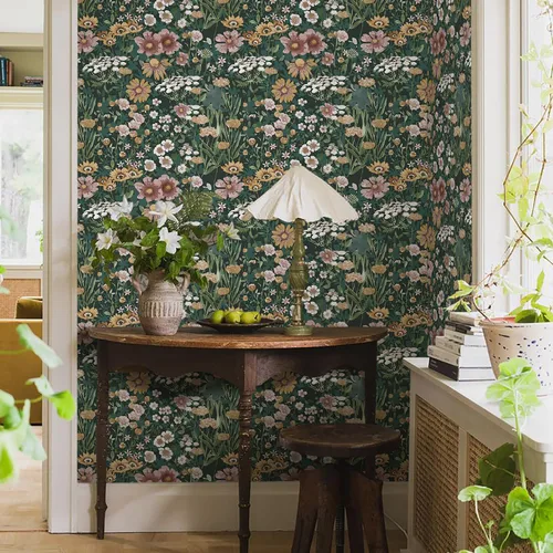 Miniatura 9 de Orainege Papel tapiz autoadhesivo para despegar y pegar, diseño floral, estilo bohemio, vintage, de 16.9 x 118.1 pulgadas, diseño de margaritas