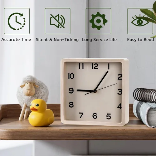 Miniatura 2 de Maxspace Reloj de pared de madera, reloj de pared cuadrado silencioso de 8 pulgadas sin tictac, funciona con pilas, reloj moderno y simple