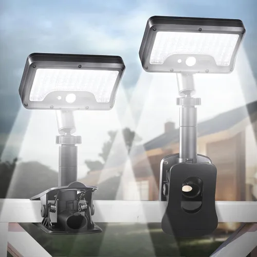 Miniatura 12 de Luces solares con clip para exteriores con sensor de movimiento, luces de valla solares ajustables verticalmente y giratorias en 360° con 92 LEDs