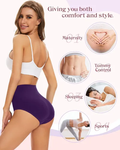 Miniatura 5 de Sunm Boutique Ropa interior de algodón para mujer, de cintura alta, cobertura completa, bragas, talla grande, paquete de 3457
