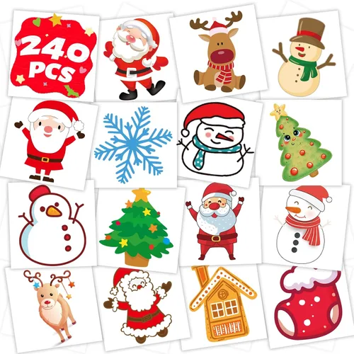 winthrop 240 tatuajes temporales luminosos de Navidad a granel para niños, que brillan en la oscuridad, tatuajes envueltos individualmente, la mejor