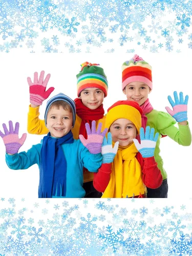 Miniatura 5 de SATINIOR 5 pares de guantes de dedos completos para niños, guantes de punto cálidos guantes de invierno para niños pequeños y niñas, suministros