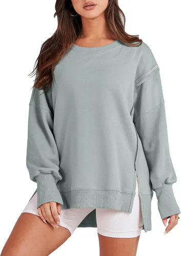 Miniatura 12 de ANRABESS Sudaderas de gran tamaño para mujer, con cuello redondo, manga larga, casuales y holgadas, con aberturas, ropa de otoño 2025