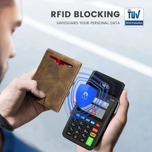 Miniatura 25 de Zitahli Billetera para hombre, de piel fina, con bloqueo RFID, minimalista, plegable, tarjetero con caja de regalo