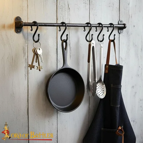 Miniatura 6 de Lord of Battles Juego de ganchos en forma de S de hierro vikingo soporte de cocina colgante accesorio de camping forjado a mano acabado negro