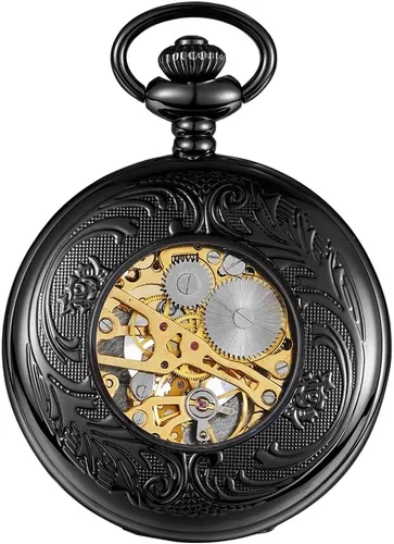 Miniatura 13 de ShoppeWatch Reloj de bolsillo para hombre con cadena Reloj de bolsillo vintage de cuerda a mano Reloj de bolsillo clásico con movimiento