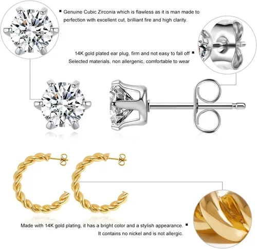 Miniatura 5 de PICKBEAU 5 Pairs Gold Hoop Earrings for Women 18K Gold Plated Huggie Hoop Earrings Set for Girls Hypoallergenic Cartilage Earrings Lightweight