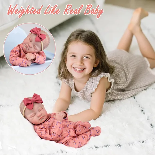 Miniatura 3 de Aori Muñecas Reborn de bebé realistas de 50.8 cm Niña durmiendo recién nacida con cuerpo pesado para abrazar Muñeca de vinilo posable incluye Rojo