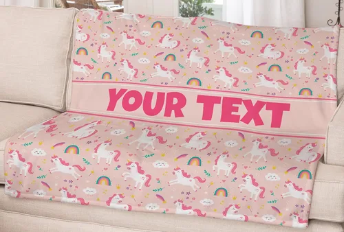 Miniatura 2 de Manta personalizada para niños, unicornios (rosa), nombre/texto personalizado, manta de forro polar de felpa ligera para verano/guardería, regalo
