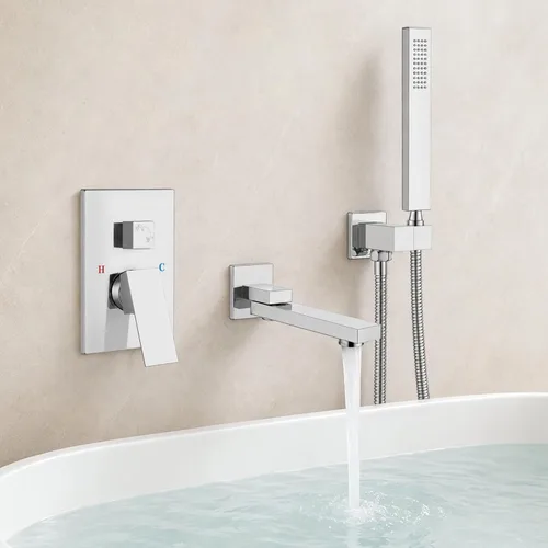 Miniatura 11 de gotonovo - Grifo de bañera montado en la pared con rociador de mano, juego de grifo de ducha giratorio de 180°, sistema de ducha de baño de una sola