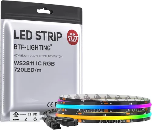 Miniatura 11 de BTF-LIGHTING FCOB WS2811 IC RGB COB - Tira de luces LED COB de 16.4 pies DC12V 630LED/m Flexible de Alta Densidad Uniforme Luz de Color Perseguidor