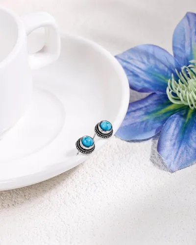 Miniatura 6 de Aretes de turquesa tibetana de plata de ley 925 con piedras preciosas bohemias, hipoalergénicos, hechos a mano, para mujer, moda de moda
