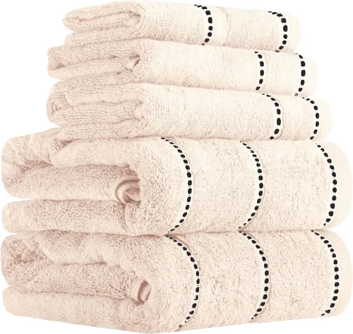 Lavish Home Juego de toallas de 6 piezas, 100% algodón de 525 GSM, artículos esenciales de baño con 2 toallas de baño, 2 toallas de mano y 2 paños