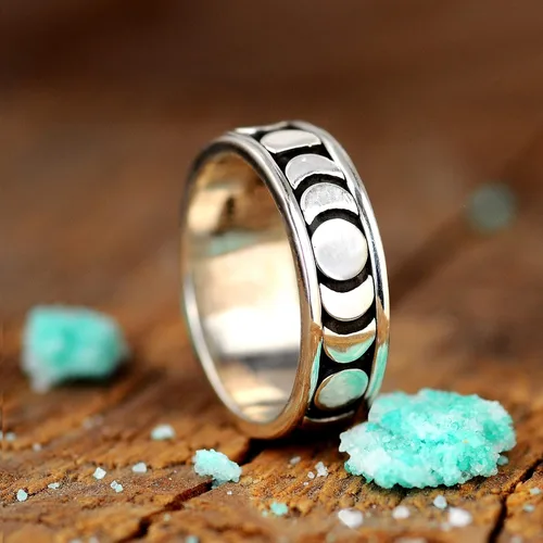 Miniatura 6 de Boho-Magic Anillo giratorio de plata de ley 925 para hombres y mujeres celestiales joyería