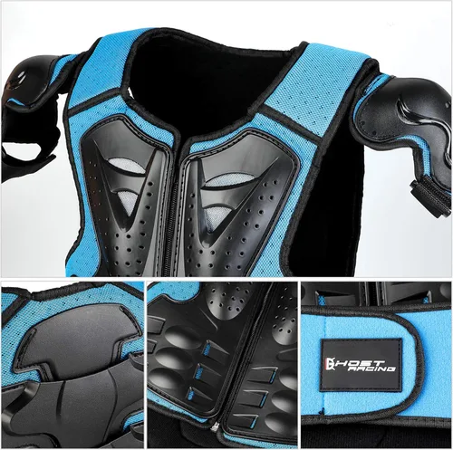 Miniatura 5 de JUSTDOLIFE 5 piezas de equipo de motocross juvenil, chaqueta de protección de armamento de motocicleta, armadura de motocicleta para niños con Azul