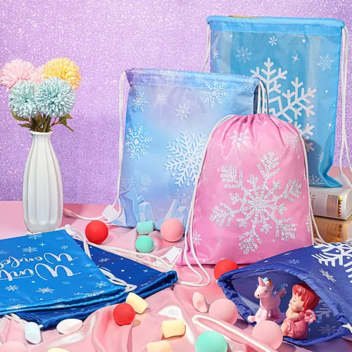 Miniatura 7 de CHENGU Bolsas de regalo de fiesta de copo de nieve de invierno a granel, bolsas de regalo de fiesta de congelados para invierno para niños, regalo