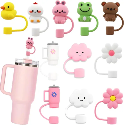 LDKEDKF 11 piezas de cubiertas para pajitas de vaso Stanley, tapa de silicona para pajitas de vaso Stanley de 30 y 40 onzas con vasos, accesorios de