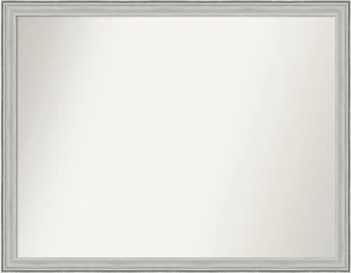 Miniatura 287 de Amanti Art Espejo de baño plateado para sobre fregadero, 25 x 25 pulgadas, espejo de tocador cuadrado estrecho de níquel cepillado, marco de madera