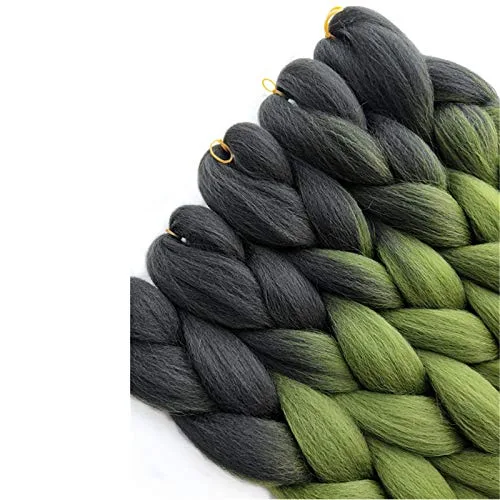 Miniatura 3 de Extensiones de cabello sintético trenzado de 24 pulgadas, color negro a verde oliva, dos tonos, color degradado, trenzas jumbo, paquete de 5 Negro