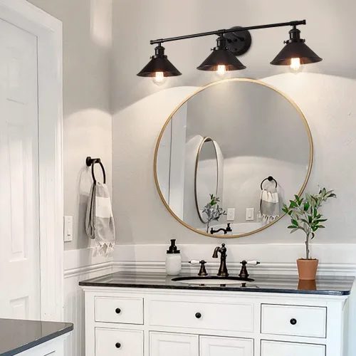 Miniatura 6 de TOULMJ Lámparas de tocador de baño, luces de tocador de granja, 3 lámparas de baño sobre espejo de pared con pantalla de metal, luces de tocador