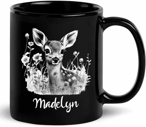 Miniatura 9 de Taza de café negra con diseño de oso de lápiz personalizada, regalo para los amantes de los osos, mamá y papá, taza de café de oso con dibujos