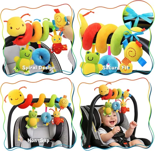 Miniatura 5 de Juguete de Actividad en Espiral para Asiento de Coche y Cochecito - Juguetes Sensoriales para Bebés Juguetes Colgantes Suaves para Bebés de 0-12