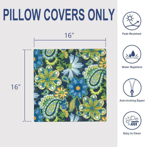 Miniatura 273 de Juego de 2 almohadas para exteriores de 16 x 16 pulgadas, repelentes al agua con interiores, para muebles de patio, hogar, jardín, geometría bohemia