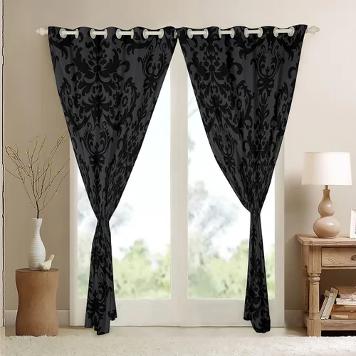 Miniatura 5 de Cortinas opacas de damasco negro para adultos, 30-50 % cortinas barrocas victorianas antiguas de 38 pulgadas de ancho x 54 pulgadas de largo, Multi