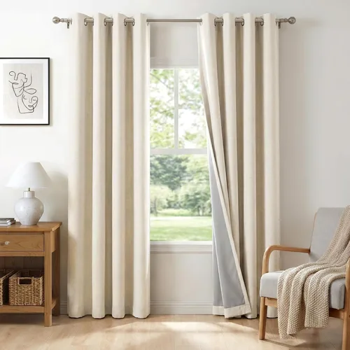 Miniatura 22 de 100% Blackout Shield Cortinas opacas de lino para dormitorio de 45 pulgadas de largo, cortinas beige con ojales para sala de estar, cortinas