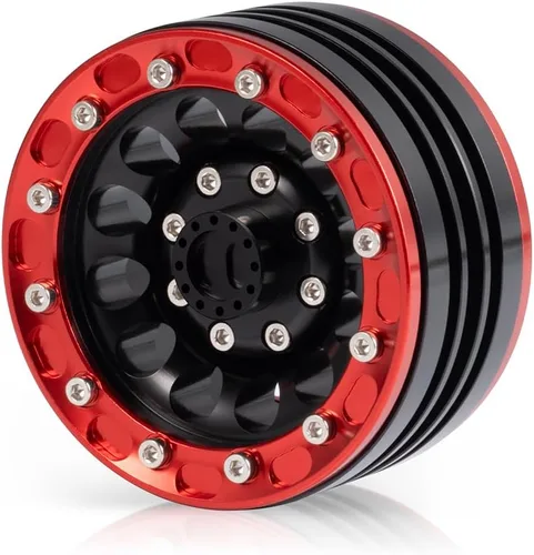 Miniatura 2 de MOHERO Llantas de aleación Beadlock de 1/10 de 1.9 pulgadas para RC Cralwer Axial SCX10 CC01 D90, paquete de 4 (rojo y negro)