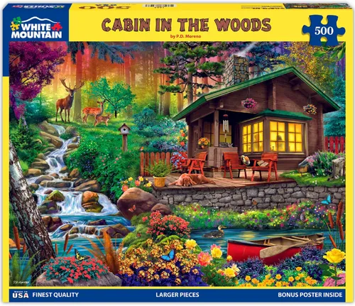 Miniatura 3 de White Mountain Rompecabezas de 500 piezas de flores de primavera con piezas grandes, regalo para adultos de 18 x 24 pulgadas, cabaña en el bosque