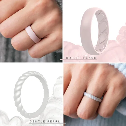 Miniatura 5 de Anillos de silicona para mujer, ergonómicos con diseño de flujo de aire transpirable, paquete múltiple 5 anillos de boda transpirables, 5 anillos