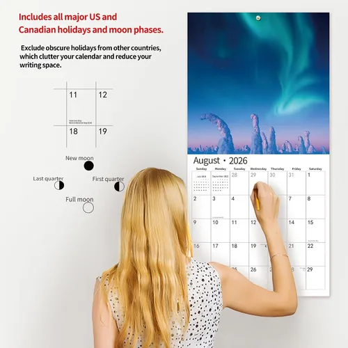 Miniatura 5 de Calendario de pared 2026, calendario 2026, julio de 2025 a diciembre de 2026, calendario de pared Aurora, 12 x 24 pulgadas abierto, página completa