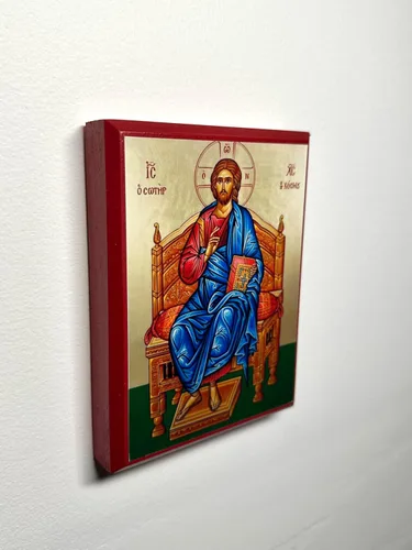 Miniatura 3 de Icono cristiano ortodoxo griego de madera Jesucristo el Salvador del mundo (4 "x 5")