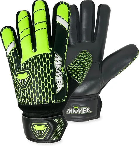 MAMBA Guantes de portero de fútbol para niños, portero juvenil, duraderos, palma de látex de calidad y mano trasera, soporte de muñeca de látex de