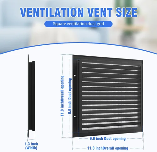 Miniatura 2 de 2 rejillas de ventilación de aluminio de 12 x 12 pulgadas, rejillas de ventilación de metal para ático con pantalla, parrilla de aire de retorno