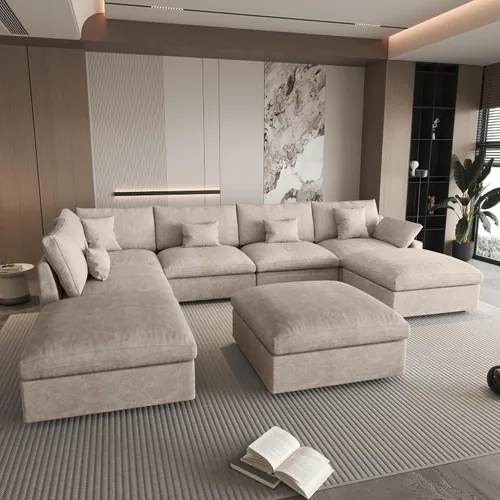 Miniatura 37 de WJShome Sofá Seccional Cloud Couch de 83 pulgadas para sala de estar, sofá seccional modular relleno de plumón, sofás en forma de L con otomana