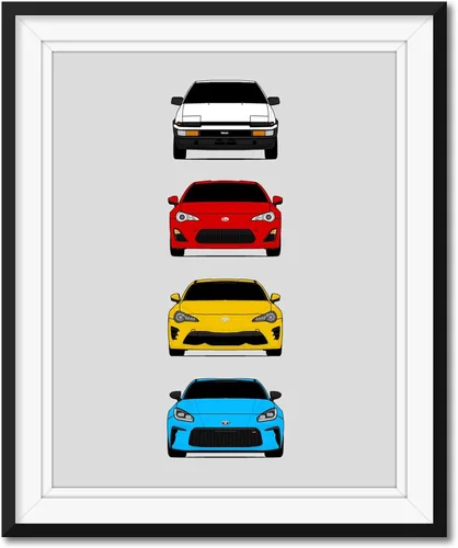 Custom Car Posters Póster hecho a mano compatible con Toyota (Scion) FR-S 86 generaciones e impresión de Toyota 86 Trueno FR-S GR86 AE86 Scion -