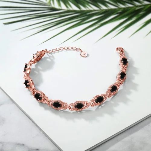 Miniatura 57 de Gem Stone King 18K Rose Gold Plated Silver Oval Gemstone Birthstone Tennis Bracelet For Women Oval 6X4MM 7 Inch With 1 Inch Extender Fine