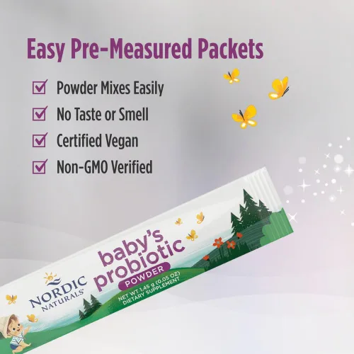 Miniatura 4 de Nordic Naturals Baby's Nordic Flora Probiotic Powder, sin sabor, 30 paquetes, 4 mil millones de UFC, salud digestiva y apoyo inmunológico para bebés
